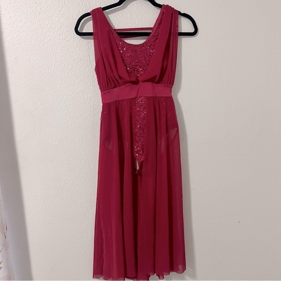 Weissman Baby Hold On LC Large (12-14) Red D13004 Sequin Performance Leotard EUC - Picture 2 of 9